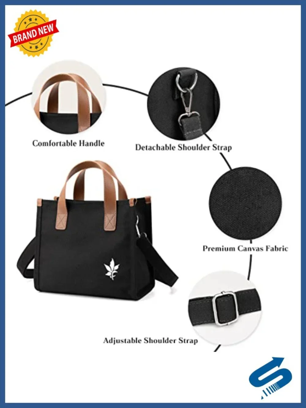 Canvas Shoulder Bag Crossbody Tote with Top Handle - Adjustable Strap